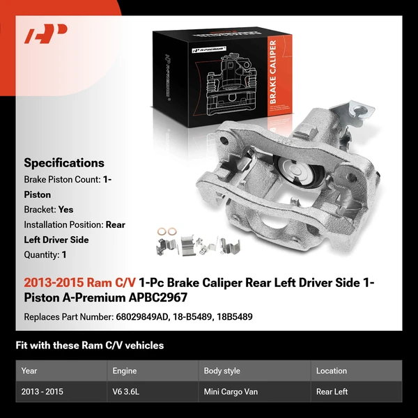 2013-2015 Ram C/V 1-Pc Brake Caliper Rear Left Driver Side 1-Piston A-Premium APBC2967
