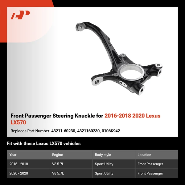 Front Passenger Steering Knuckle for 2016-2018 2020 Lexus LX570