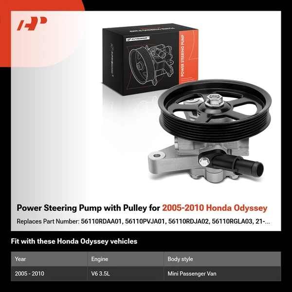Power Steering Pump with Pulley for 2005-2010 Honda Odyssey