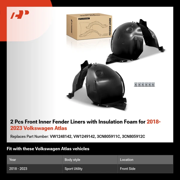 2 Pcs Front Inner Fender Liners with Insulation Foam for 2018-2023 Volkswagen Atlas