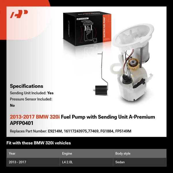 2013-2017 BMW 320i Fuel Pump with Sending Unit A-Premium APFP0401