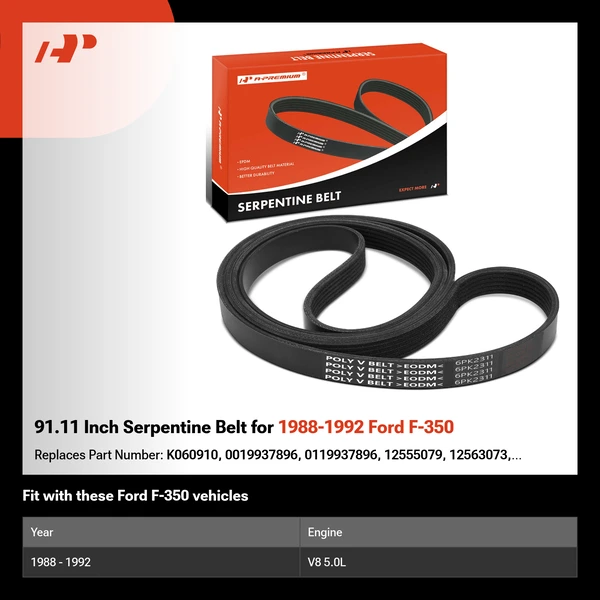 91.11 Inch Serpentine Belt for 1988-1992 Ford F-350