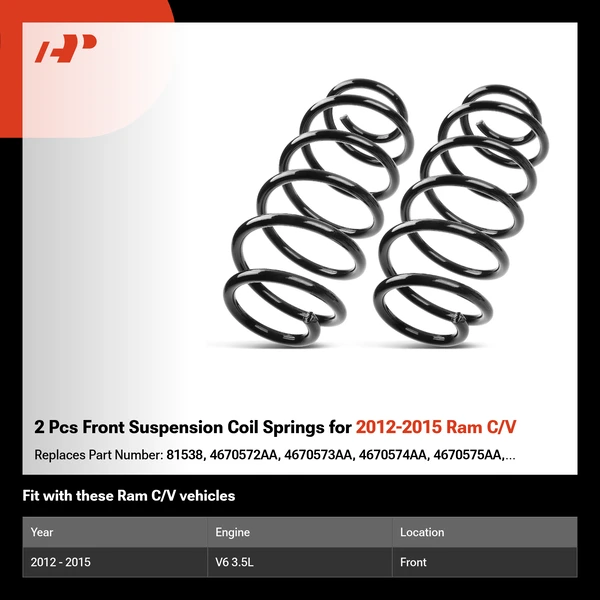 2 Pcs Front Suspension Coil Springs for 2012-2015 Ram C/V