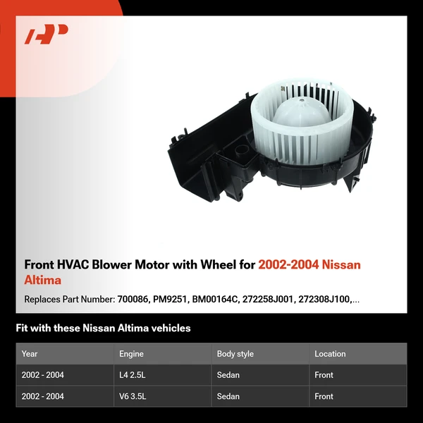 Front HVAC Blower Motor with Wheel for 2002-2004 Nissan Altima