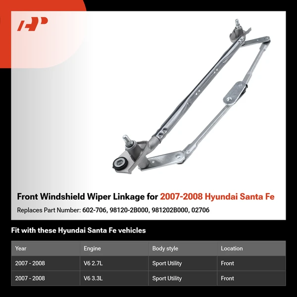 Front Windshield Wiper Linkage for 2007-2008 Hyundai Santa Fe