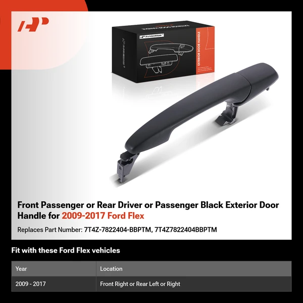 Front Passenger or Rear Driver or Passenger Black Exterior Door Handle for 2009-2017 Ford Flex