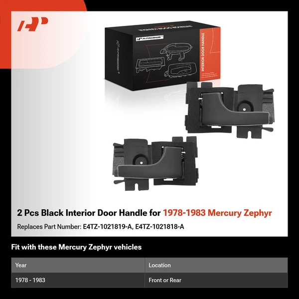 2 Pcs Black Interior Door Handle for 1978-1983 Mercury Zephyr