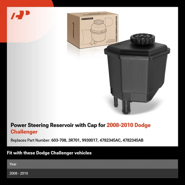 Power Steering Reservoir with Cap for 2008-2010 Dodge Challenger