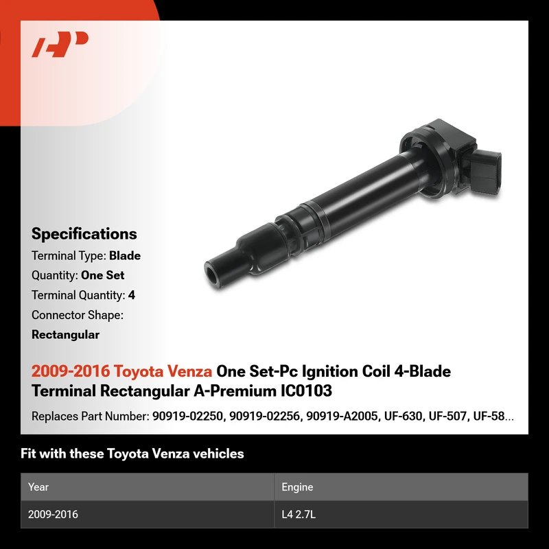 2009-2016 Toyota Venza One Set-Pc Ignition Coil 4-Blade Terminal Rectangular A-Premium IC0103