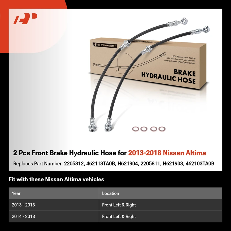 2 Pcs Front Brake Hydraulic Hose for 2013-2018 Nissan Altima