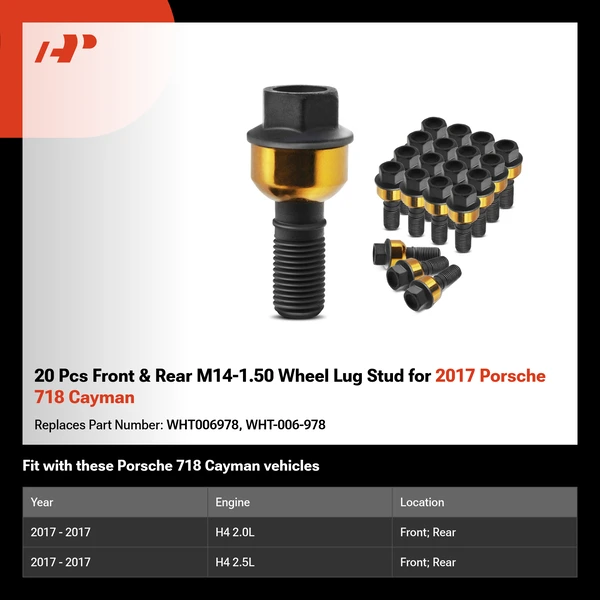 20 Pcs Front & Rear M14-1.50 Wheel Lug Stud for 2017 Porsche 718 Cayman