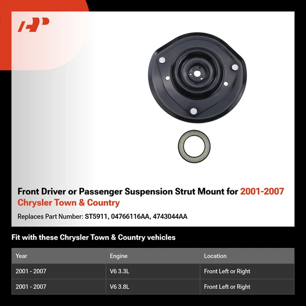 Front Driver or Passenger Suspension Strut Mount for 2001-2007 Chrysler Town & Country