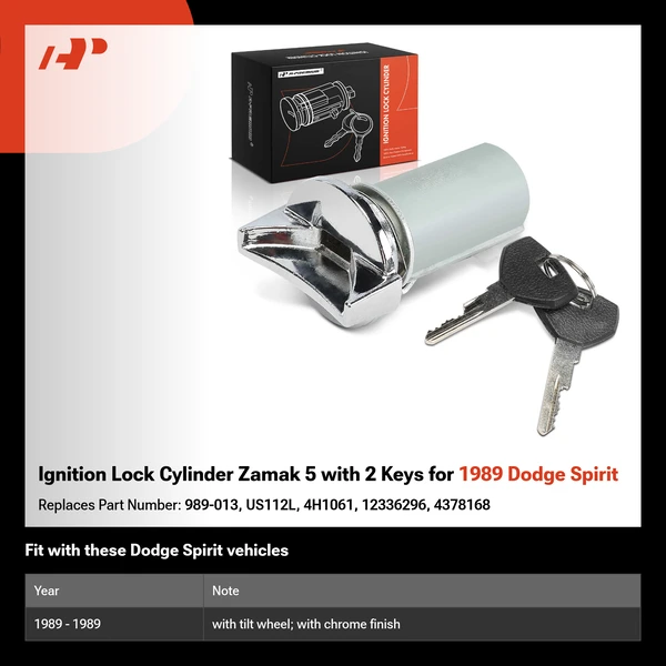 Ignition Lock Cylinder Zamak 5 with 2 Keys for 1989 Dodge Spirit