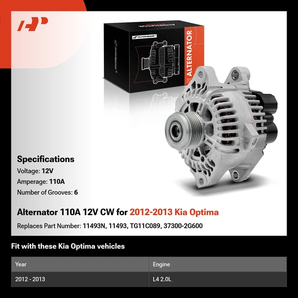Alternator 110A 12V CW for 2012-2013 Kia Optima