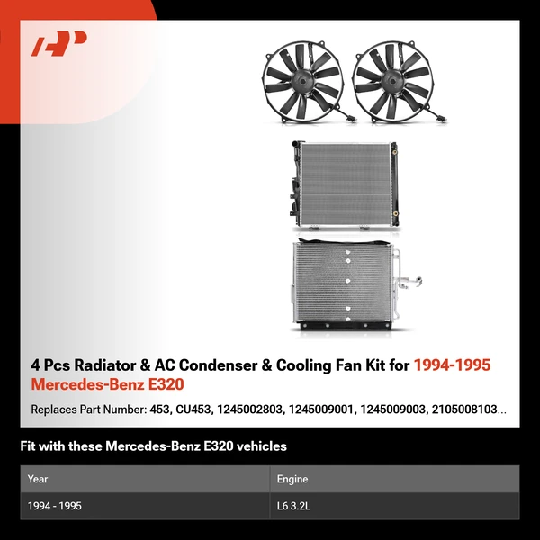4 Pcs Radiator & AC Condenser & Cooling Fan Kit for 1994-1995 Mercedes-Benz E320