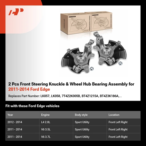 2 Pcs Front Steering Knuckle & Wheel Hub Bearing Assembly for 2011-2014 Ford Edge