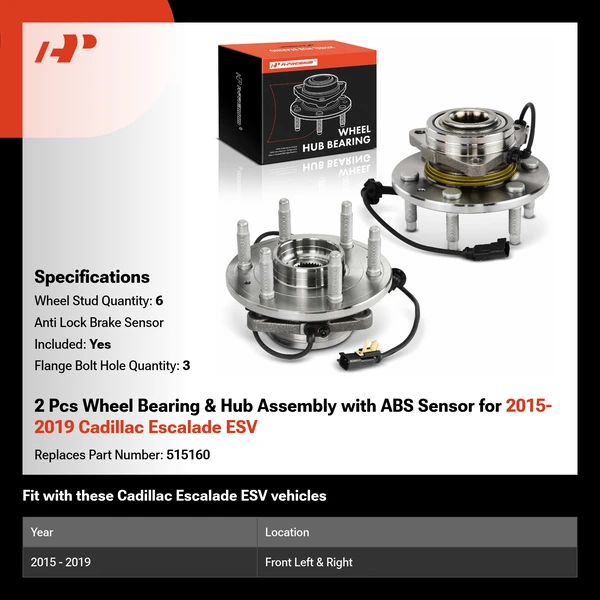 2 Pcs Wheel Bearing & Hub Assembly with ABS Sensor for 2015-2019 Cadillac Escalade ESV