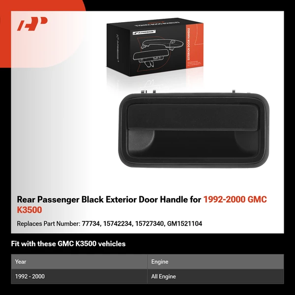 Rear Passenger Black Exterior Door Handle for 1992-2000 GMC K3500