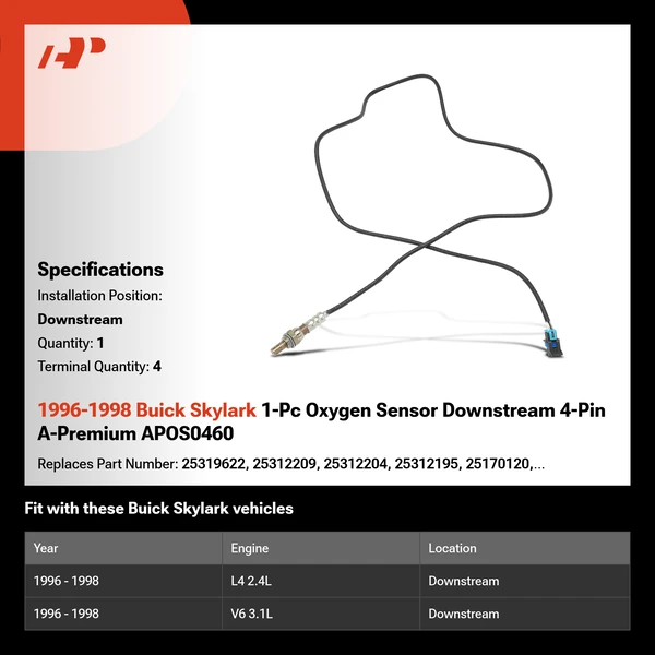 1996-1998 Buick Skylark 1-Pc Oxygen Sensor Downstream 4-Pin A-Premium APOS0460