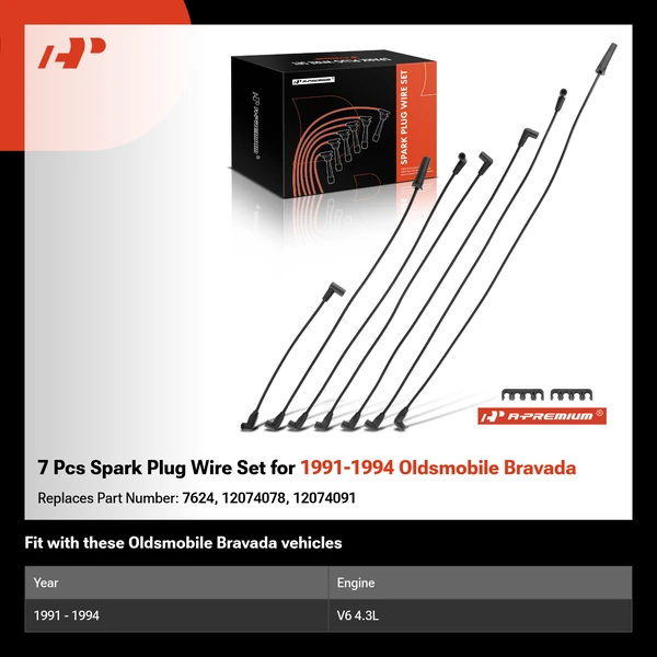 7 Pcs Spark Plug Wire Set for 1991-1994 Oldsmobile Bravada