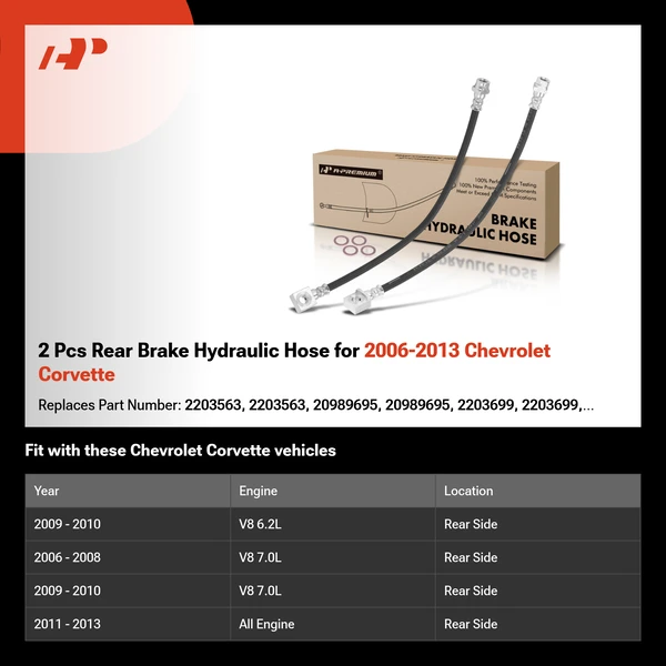 2 Pcs Rear Brake Hydraulic Hose for 2006-2013 Chevrolet Corvette