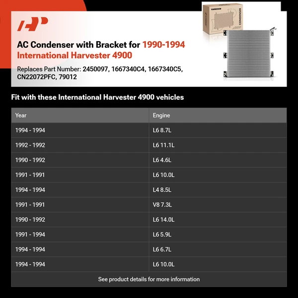 AC Condenser with Bracket for 1990-1994 International Harvester 4900