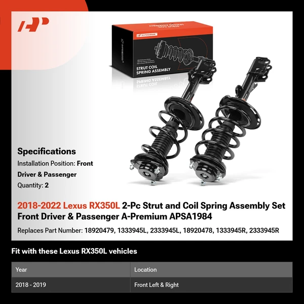 2018-2022 Lexus RX350L 2-Pc Strut and Coil Spring Assembly Set Front Driver & Passenger A-Premium APSA1984