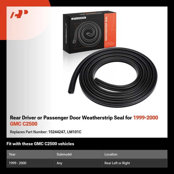 Rear Driver or Passenger Door Weatherstrip Seal for 1999-2000 GMC C2500