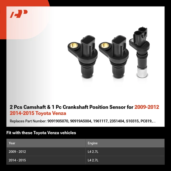 2 Pcs Camshaft & 1 Pc Crankshaft Position Sensor for 2009-2012 2014-2015 Toyota Venza
