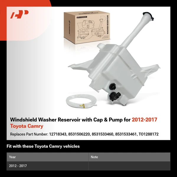 Windshield Washer Reservoir with Cap & Pump for 2012-2017 Toyota Camry