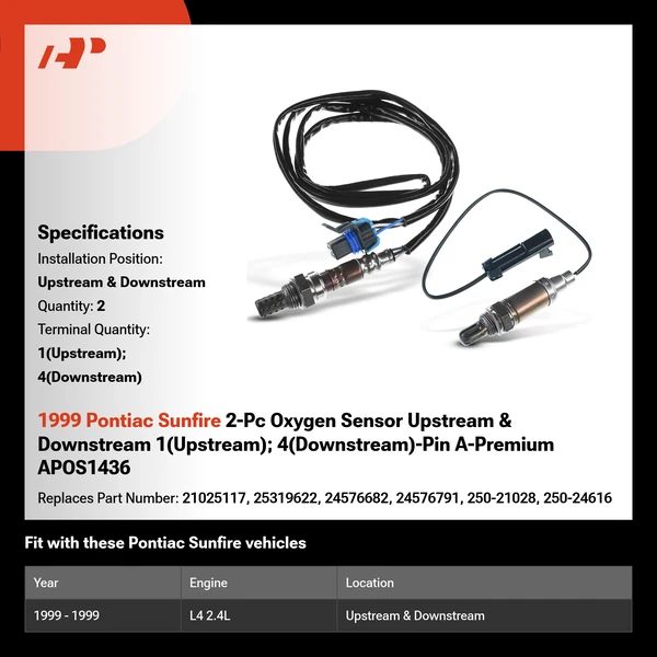 1999 Pontiac Sunfire 2-Pc Oxygen Sensor Upstream & Downstream 1(Upstream); 4(Downstream)-Pin A-Premium APOS1436