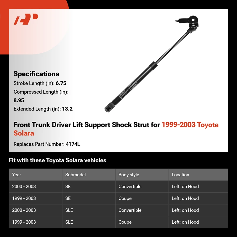 Front Trunk Driver Lift Support Shock Strut for 1999-2003 Toyota Solara