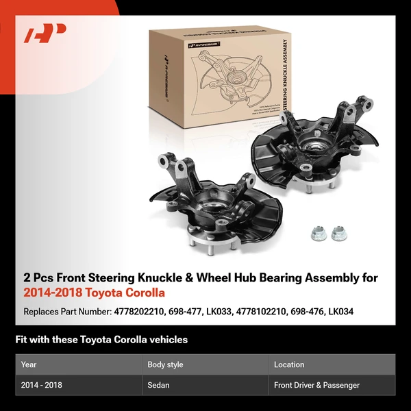 2 Pcs Front Steering Knuckle & Wheel Hub Bearing Assembly for 2014-2018 Toyota Corolla