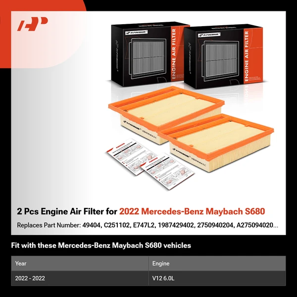 2 Pcs Engine Air Filter for 2022 Mercedes-Benz Maybach S680