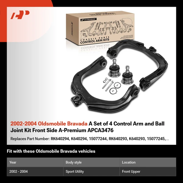 2002-2004 Oldsmobile Bravada A Set of 4 Control Arm and Ball Joint Kit Front Side A-Premium APCA3476