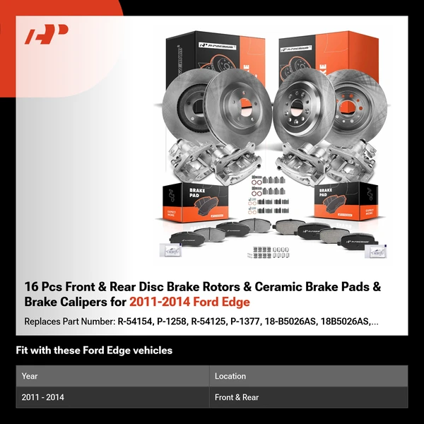 16 Pcs Front & Rear Disc Brake Rotors & Ceramic Brake Pads & Brake Calipers for 2011-2014 Ford Edge