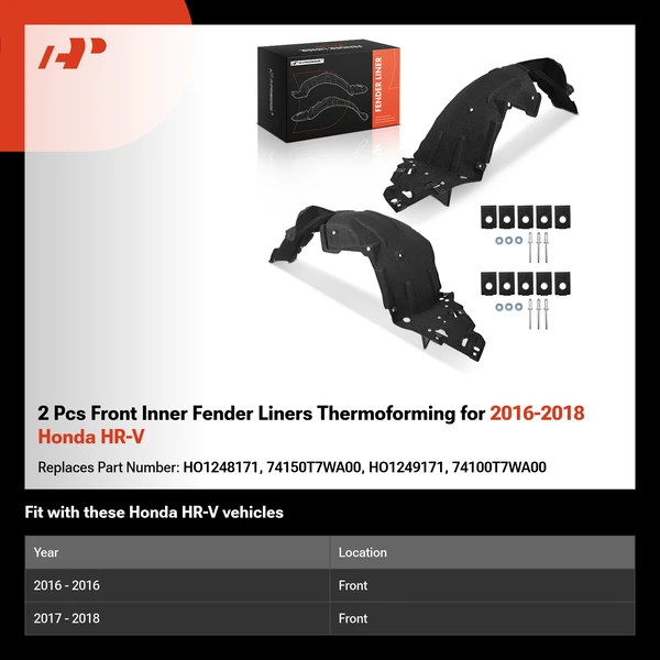 2 Pcs Front Inner Fender Liners Thermoforming for 2016-2018 Honda HR-V