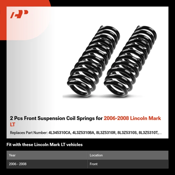 2 Pcs Front Suspension Coil Springs for 2006-2008 Lincoln Mark LT