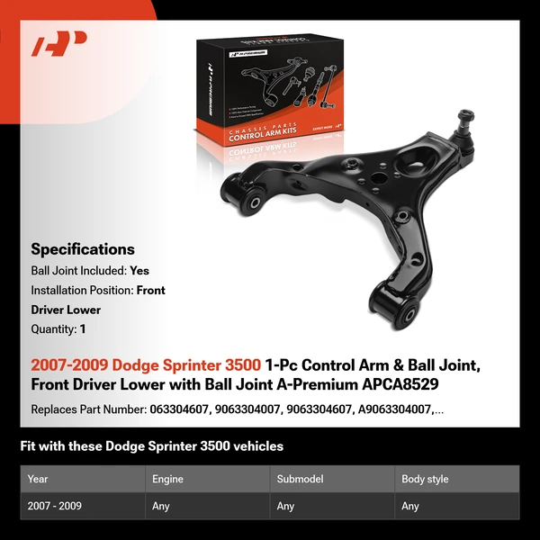 2007-2009 Dodge Sprinter 3500 1-Pc Control Arm & Ball Joint, Front Driver Lower with Ball Joint A-Premium APCA8529