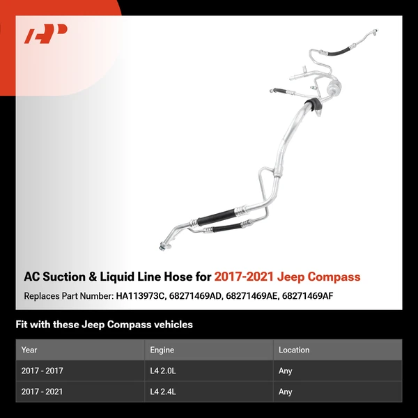 AC Suction & Liquid Line Hose for 2017-2021 Jeep Compass