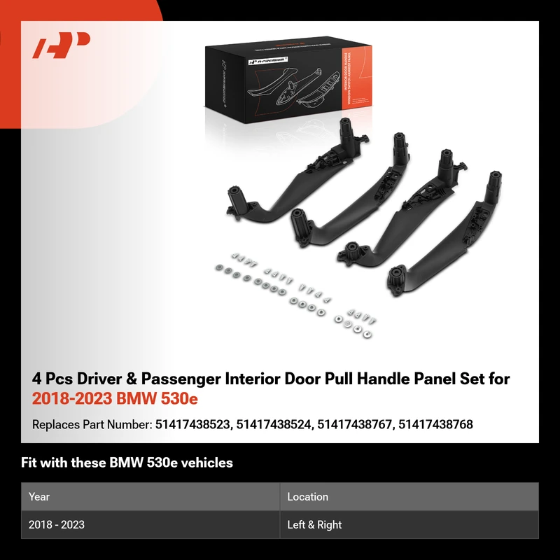 4 Pcs Driver & Passenger Interior Door Pull Handle Panel Set for 2018-2023 BMW 530e