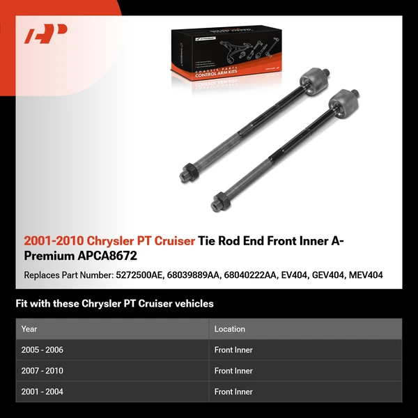 2001-2010 Chrysler PT Cruiser Tie Rod End Front Inner A-Premium APCA8672
