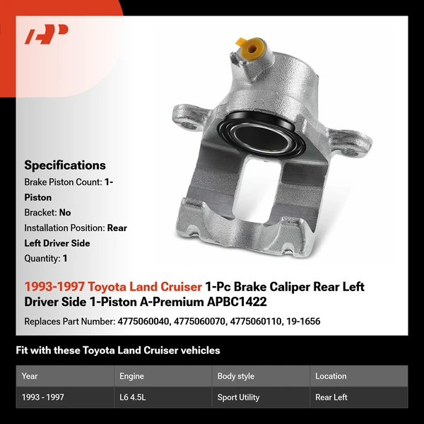 1993-1997 Toyota Land Cruiser 1-Pc Brake Caliper Rear Left Driver Side 1-Piston A-Premium APBC1422