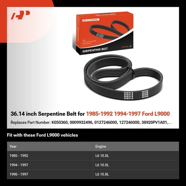 36.14 inch Serpentine Belt for 1985-1992 1994-1997 Ford L9000