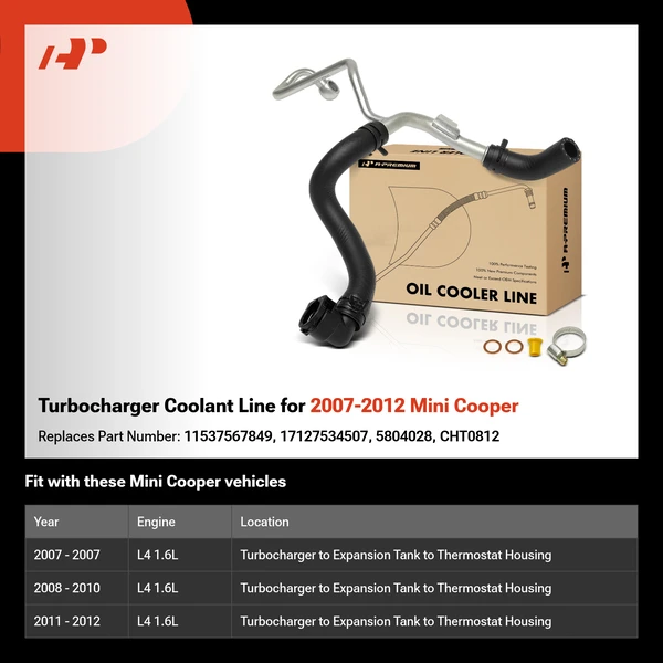 Turbocharger Coolant Line for 2007-2012 Mini Cooper