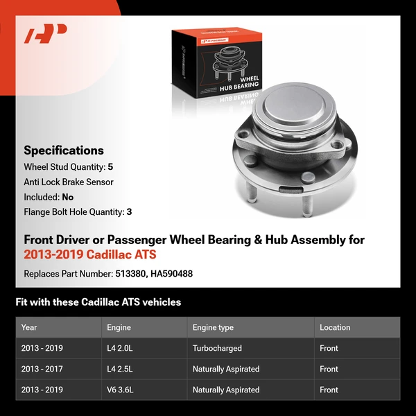 Front Driver or Passenger Wheel Bearing & Hub Assembly for 2013-2019 Cadillac ATS