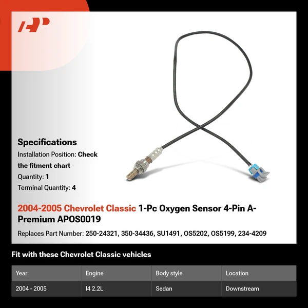 2004-2005 Chevrolet Classic 1-Pc Oxygen Sensor 4-Pin A-Premium APOS0019