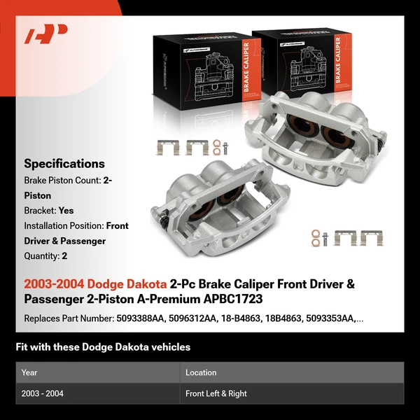 2003-2004 Dodge Dakota 2-Pc Brake Caliper Front Driver & Passenger 2-Piston A-Premium APBC1723