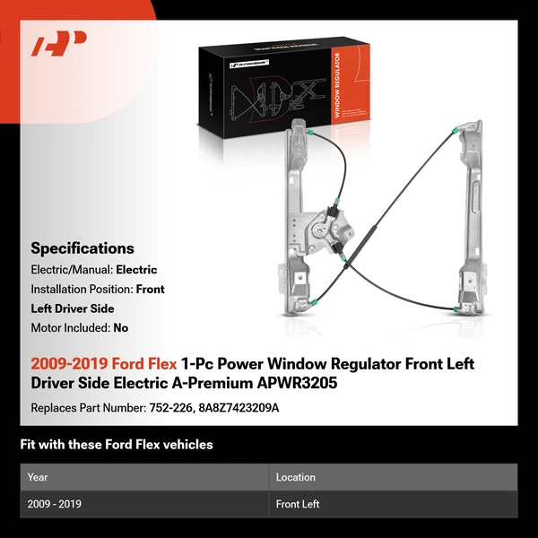 2009-2019 Ford Flex 1-Pc Power Window Regulator Front Left Driver Side Electric A-Premium APWR3205