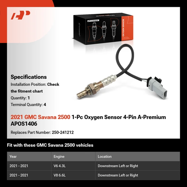2021 GMC Savana 2500 1-Pc Oxygen Sensor 4-Pin A-Premium APOS1406